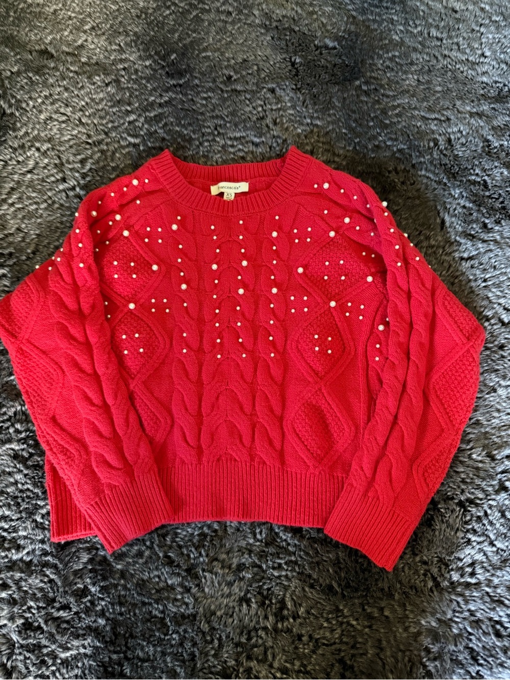 Francesca’s Cable Knit Pullover Sweater with Pearls